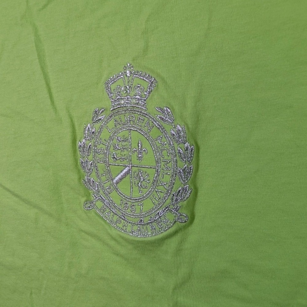 Lauren Ralph Lauren Active Women Lime Green Embroidered Crest Cotton Tee M - Picture 3 of 7